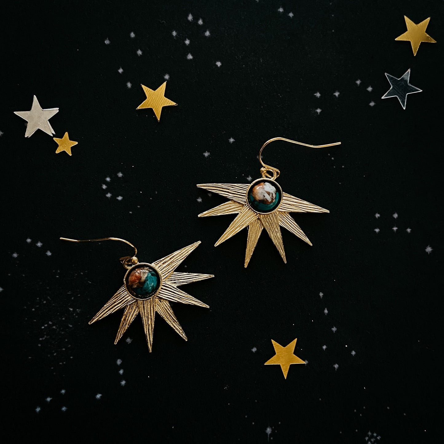 Sun Goddess Earrings with Copper Oyster Turquoise - Nova Luxe Charm