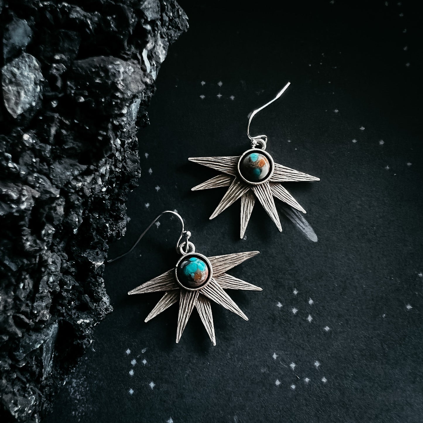 Sun Goddess Earrings with Copper Oyster Turquoise - Nova Luxe Charm