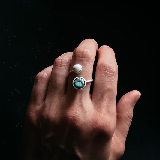 Earth and Moon Bypass Ring with Natural Stones - Nova Luxe Charm