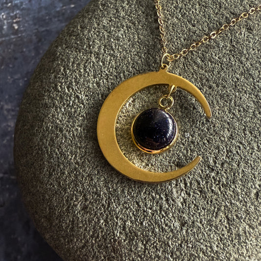 Starlit Crescent Necklace with Blue Sandstone - Nova Luxe Charm