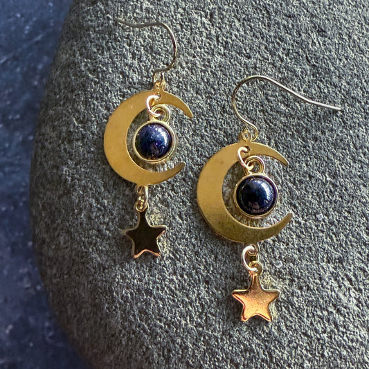 Starlit Crescent Earrings with Blue Sandstone - Nova Luxe Charm