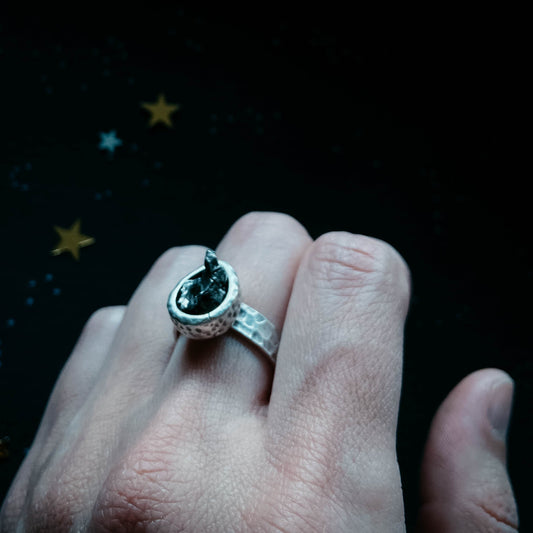 Chunky Teardrop Raw Meteorite Ring in Silver - Nova Luxe Charm