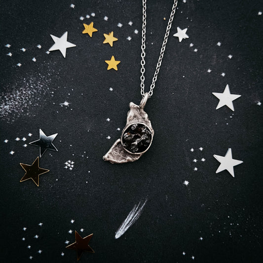 Crescent Moon Necklace with Authentic Meteorite - Nova Luxe Charm