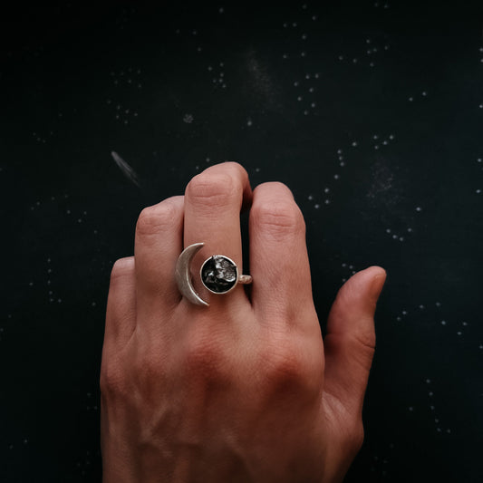 Crescent Moon Wrap Ring with Authentic Meteorite - Nova Luxe Charm