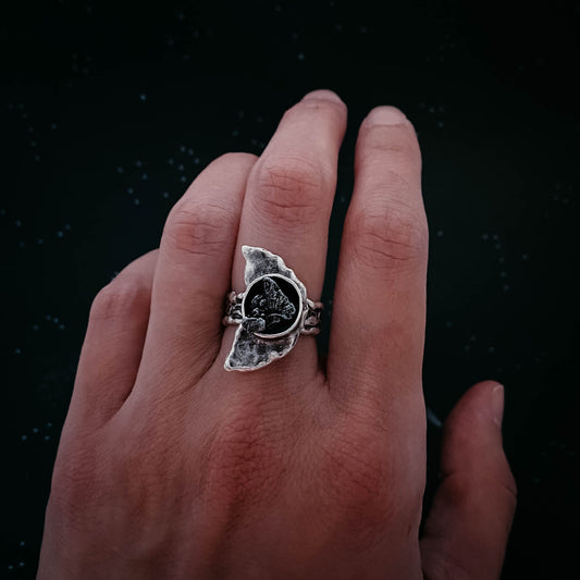 Crescent Moon Ring with Authentic Meteorite - Nova Luxe Charm