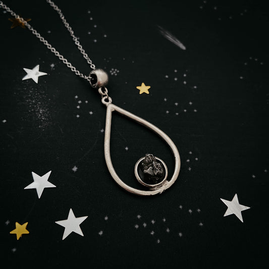 Teardrop Necklace with Authentic Raw Meteorite - Nova Luxe Charm