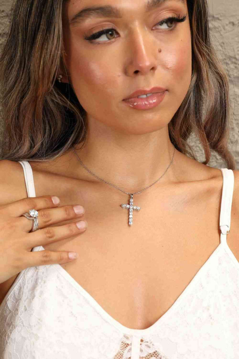 Adored 925 Sterling Silver Cross Moissanite Necklace - Nova Luxe Charm