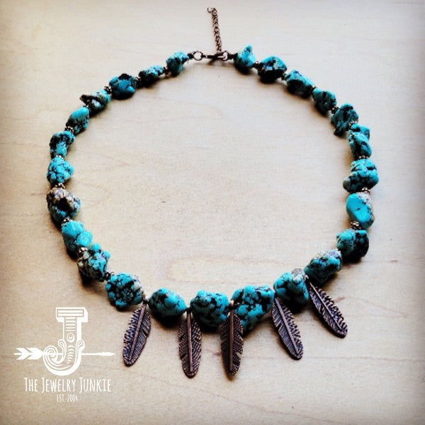**Blue Turquoise Collar Necklace w Feather Pendan - Nova Luxe Charm