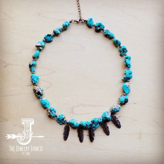 **Blue Turquoise Collar Necklace w Feather Pendan - Nova Luxe Charm